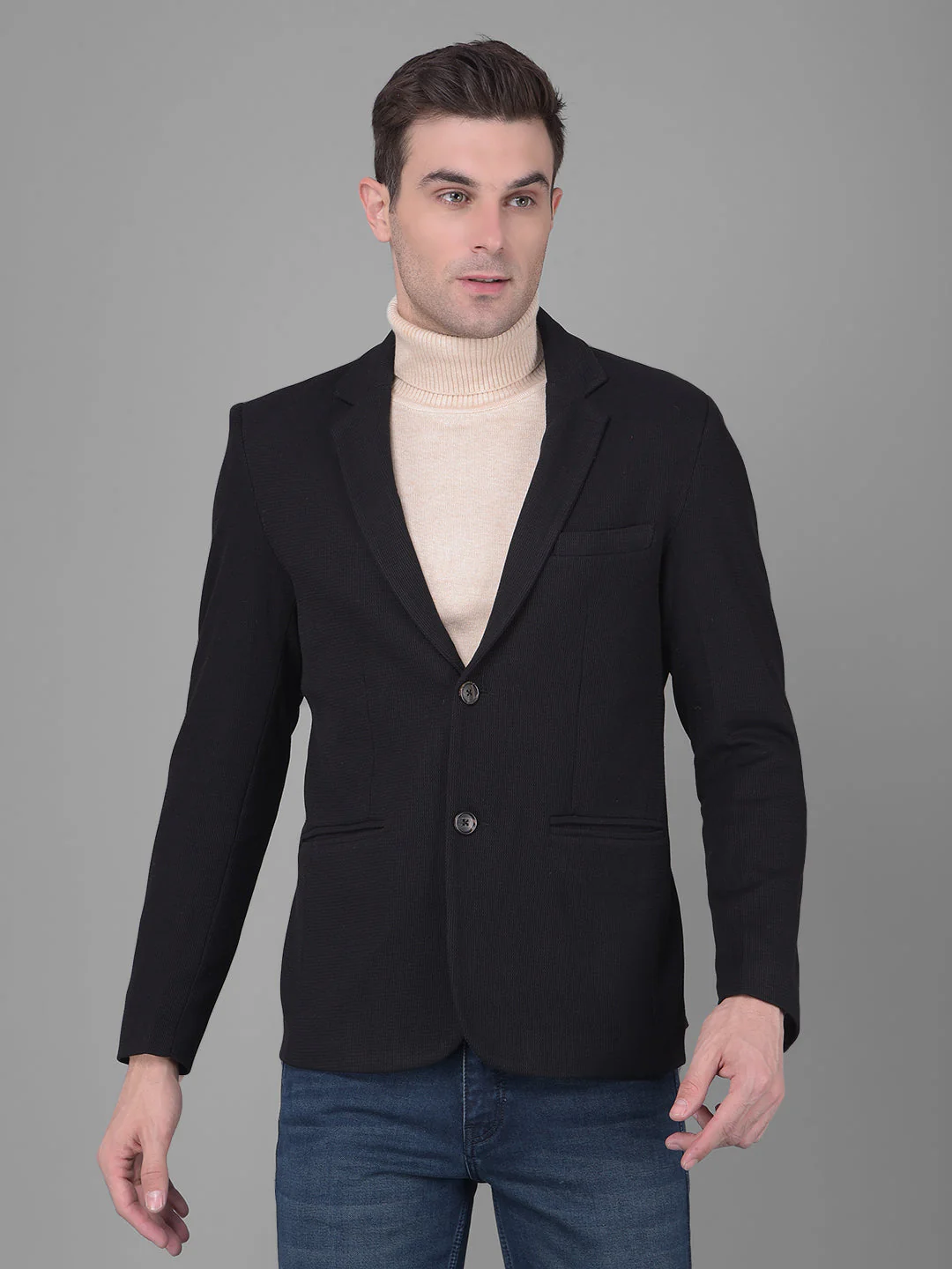 SOLID BLACK CASUAL BLAZER