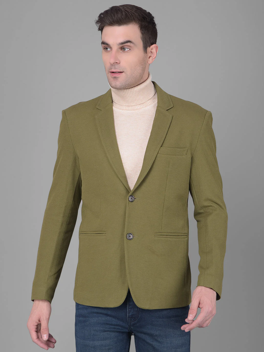 SOLID OLIVE CASUAL BLAZER