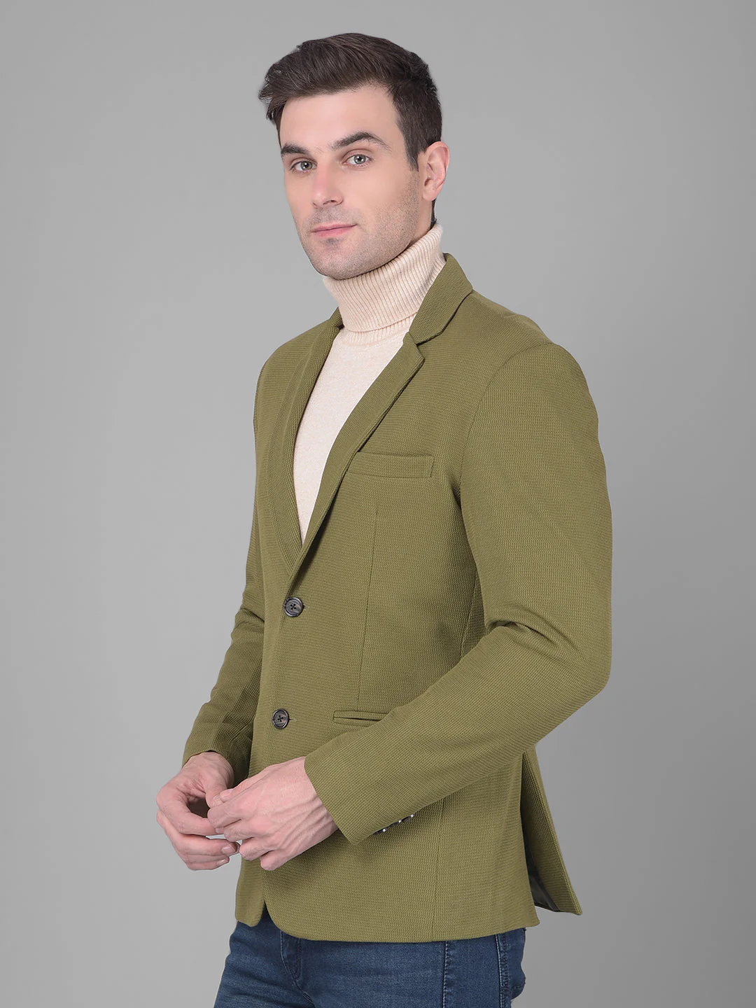 SOLID OLIVE CASUAL BLAZER